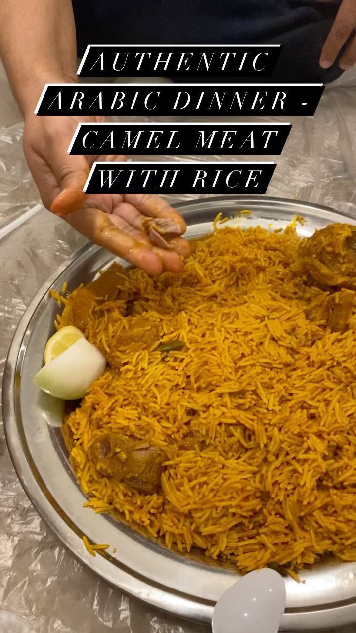 Authentic Arabic dinner- Camel meat with Saffron rice. So Yummy!! 
Too hot to handle but after a while your fingers get use to 🤣
.
#camelmeat #arabicmeal #giangitownsend #aljubail